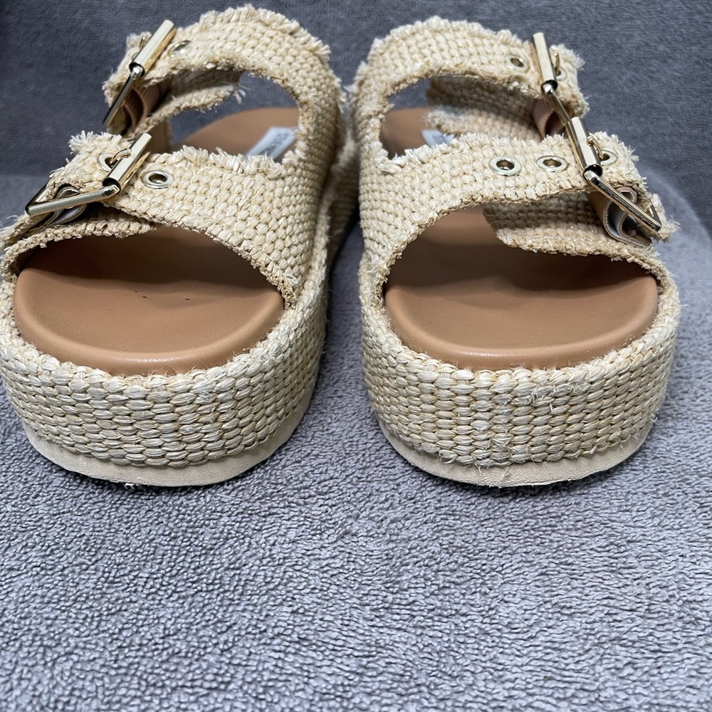 Steve Madden Beige Woven Platform Slippers